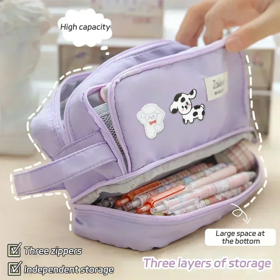 Large Capacity Student Pencil Bag Double layer Pencil Bag Simple Macaron Simple Style Multi functional Pencil Case