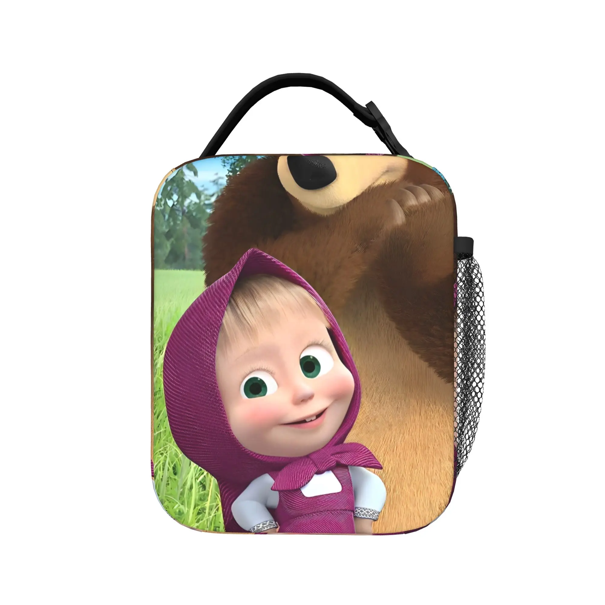 Cute M-Masha and Bear Insulated Lunch Bags High Capacity Meal Container Thermal Bag Tote Lunch Box College  Outdoor Men Women