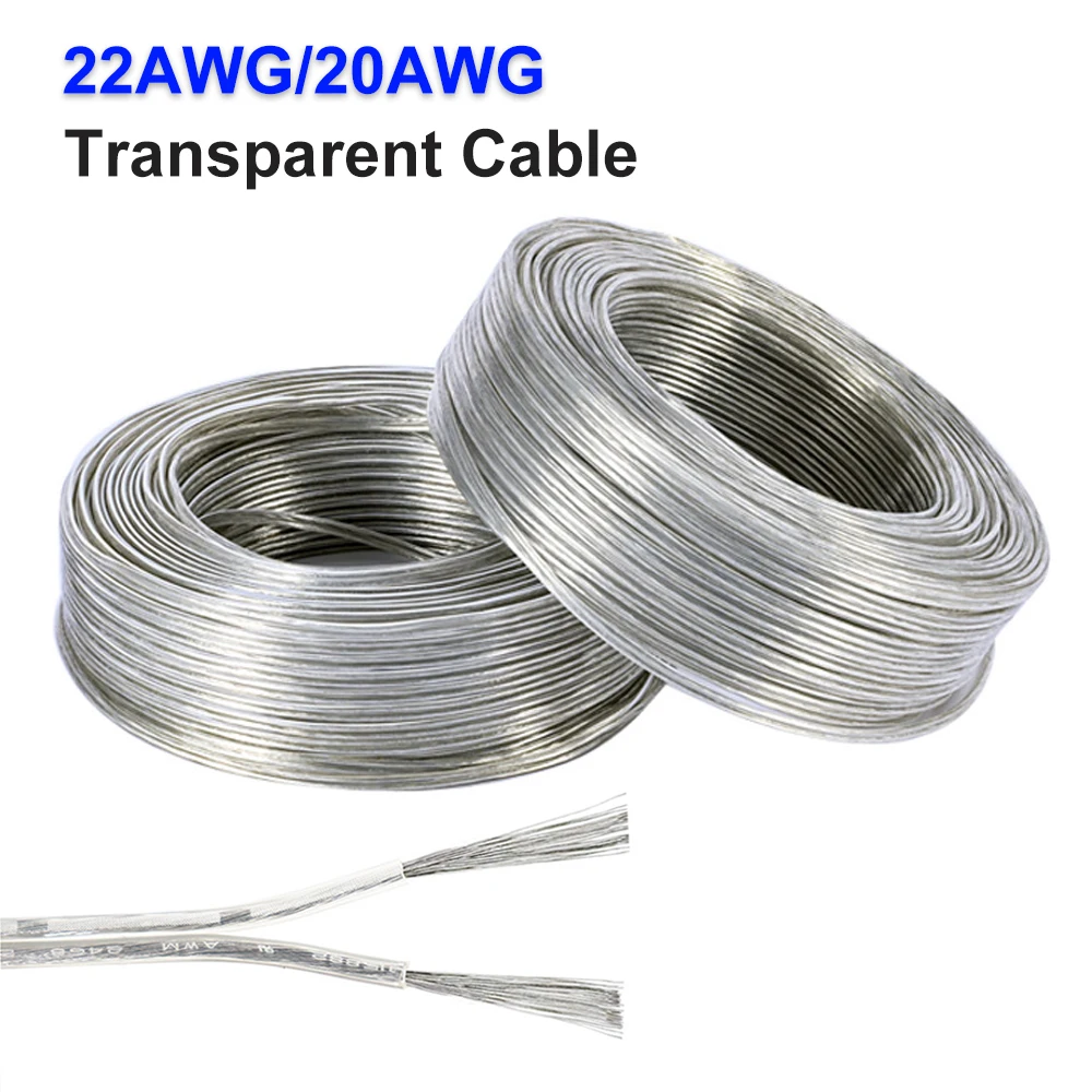 

22AWG/20AWG Transparent Parallel Cable 1m-100m for LED Strip Light, DC Power, Audio, Electronic Toy, 2Pin Copper Wire