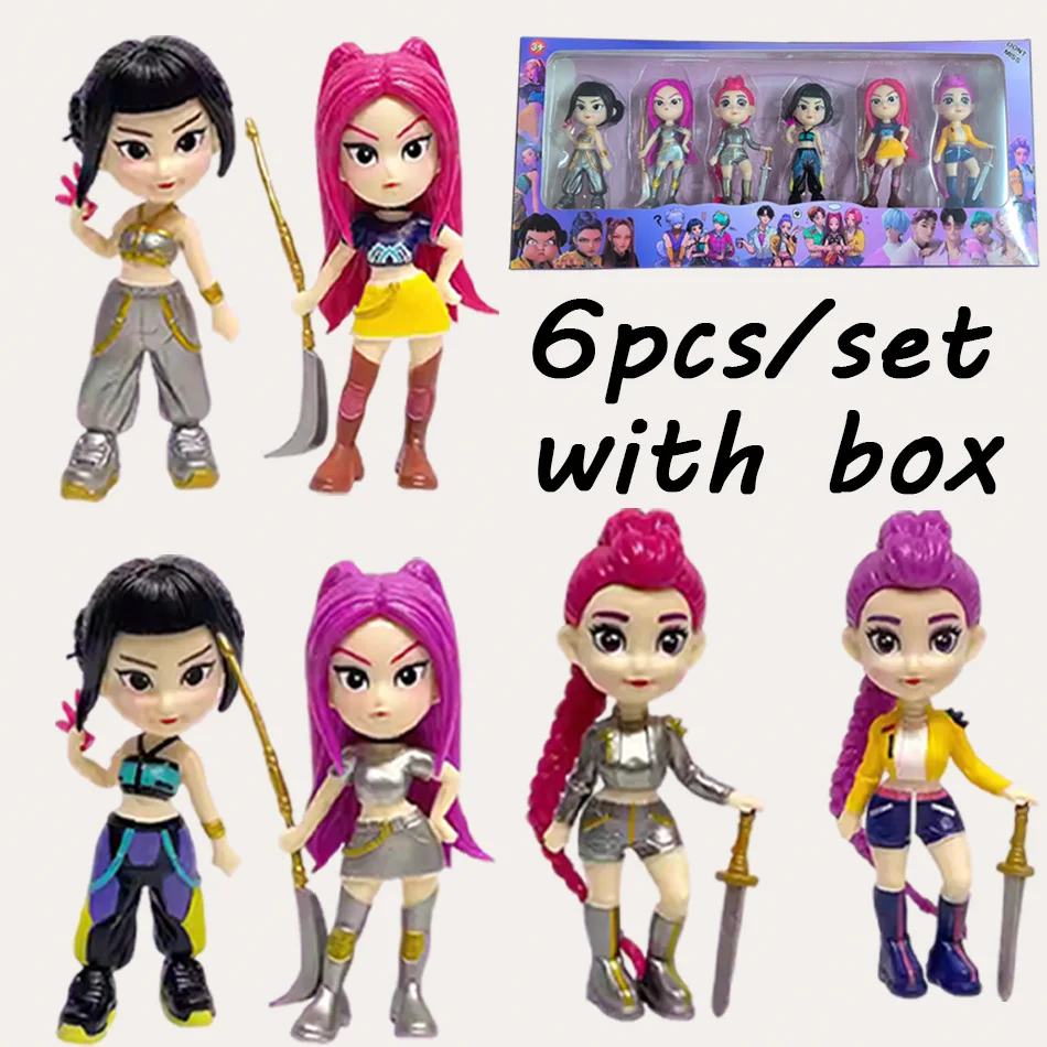 New Hot 6pcs/set with box Anime K-POP Demon Hunters Figure Rumis Miras Zoeys Toy Kids Doll For Kid Fans Gift box Ornament