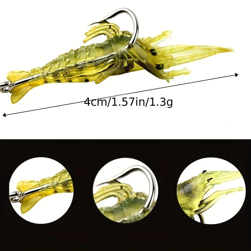 30 قطعة/صندوق طعم الروبيان الناعم المقلد من السيليكون مع خطاف الروبيان وجهير البحر وطعم السمك ذو الفم المنحني #3