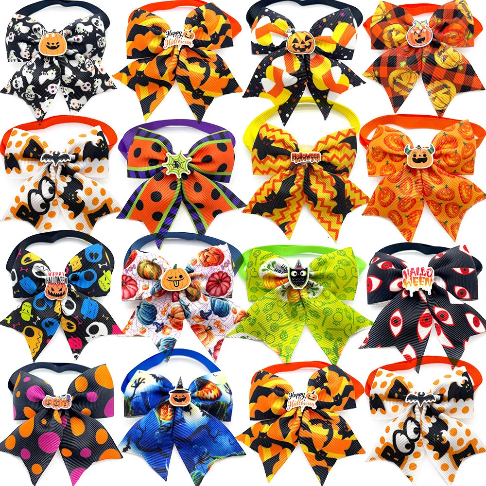 

New Small Dog Holiday Bow Tie Halloween Dog Supplies Dog Collars Necktie Skull Pumpkin Dog Grooming Accessories