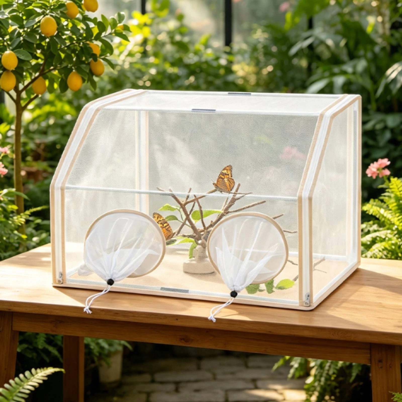 Rearing Cage with Access Sleeves Breathable Butterfly Observation Cage Rectangular Enclosure Child-Friendly
