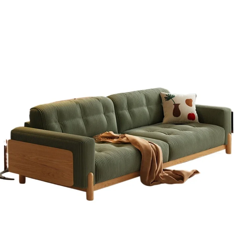 

CX log wind corduroy sofa solid wood small apartment guest retro green double triple