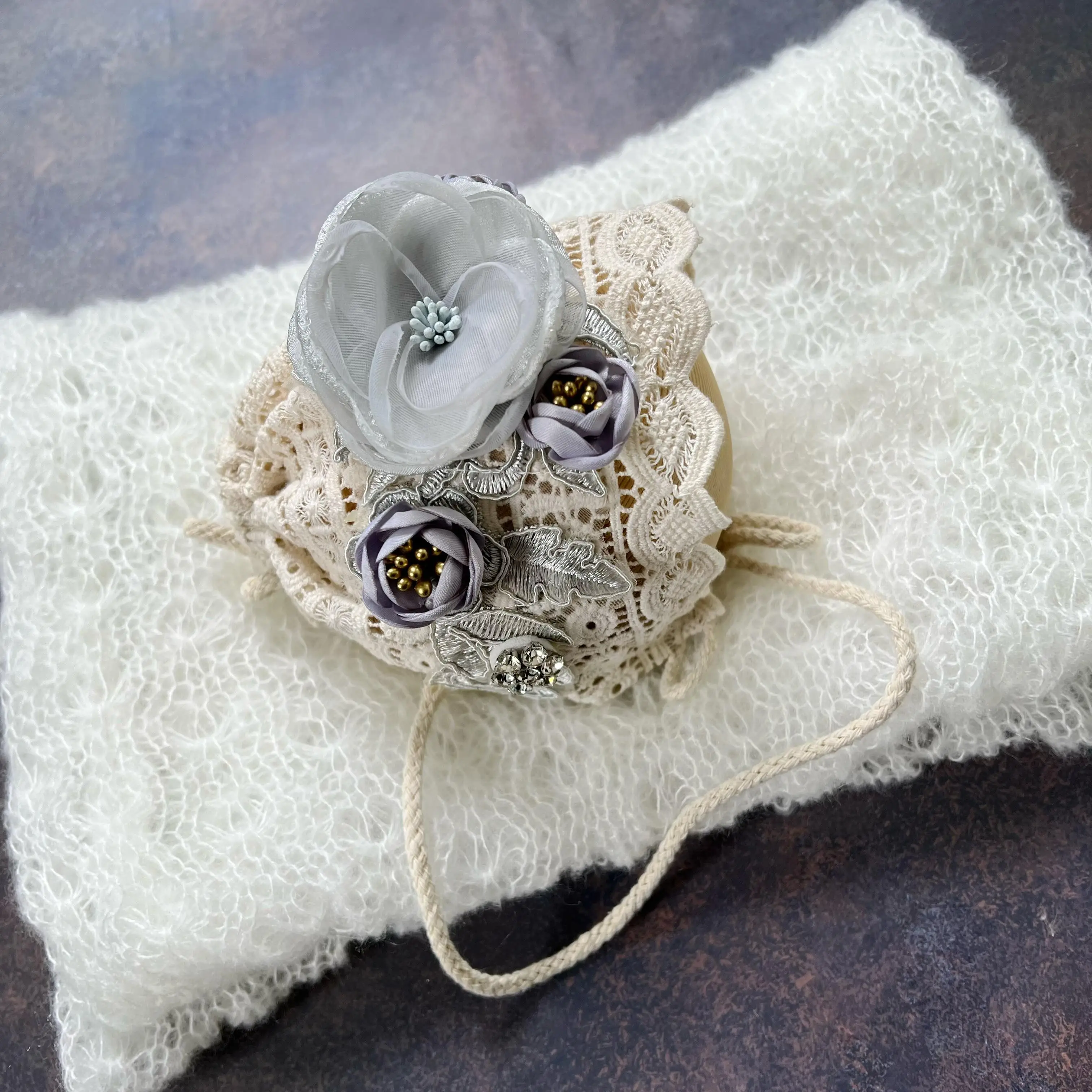 

Newborn Baby Girl Hat With Pearl Lace Flower For Photography Birthday Embroidery Princess Props Hat Baby Accessories