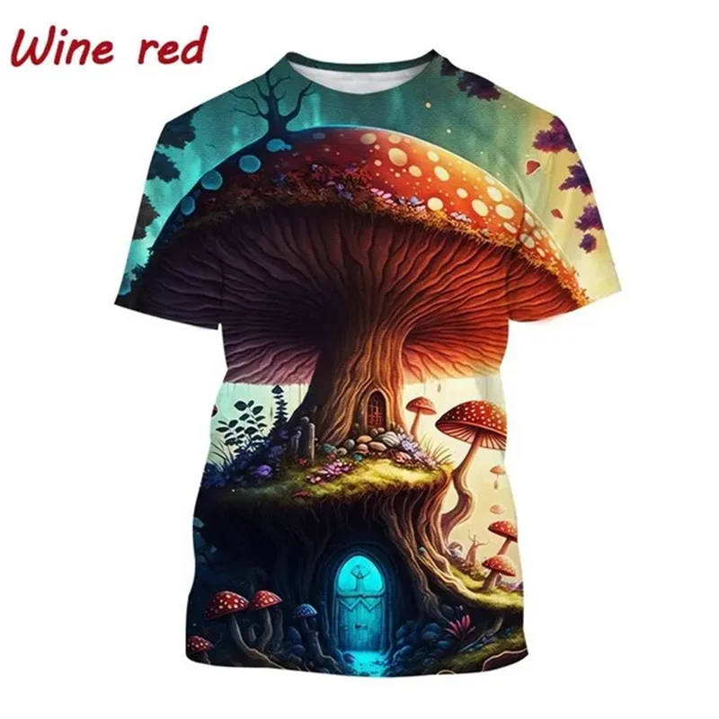 

Summer Colorful Mushrooms Pop Men T Shirt 3D Plants Printed Tee Shirts Kids Children Cool Short Sleeves Women Harajuku Clothes