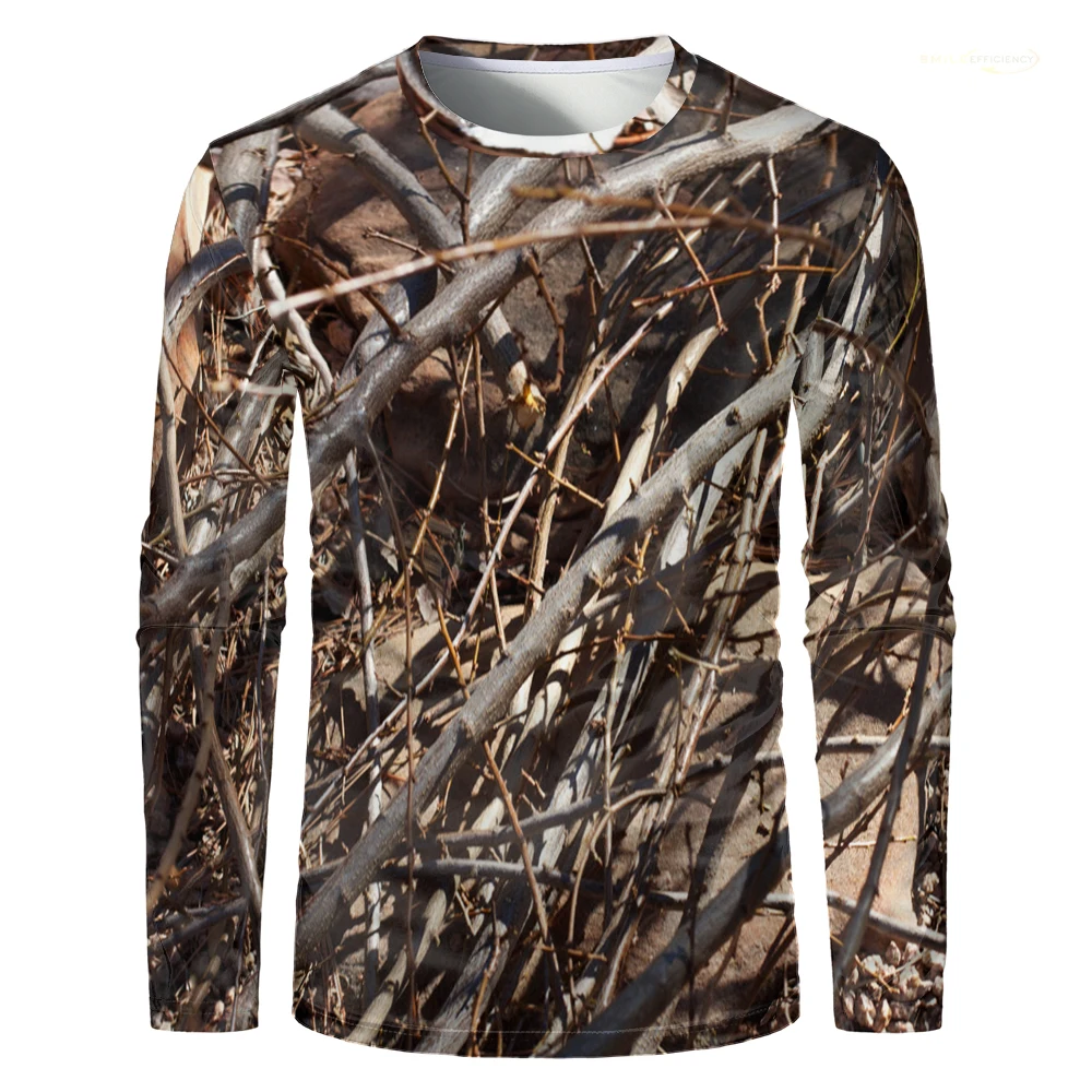 Forest Hunting Men Long Sleeve T-shirt Camouflage Tactical Training Sports T Shirt Outdoor Breathable Hiking Fishing Camping Tee