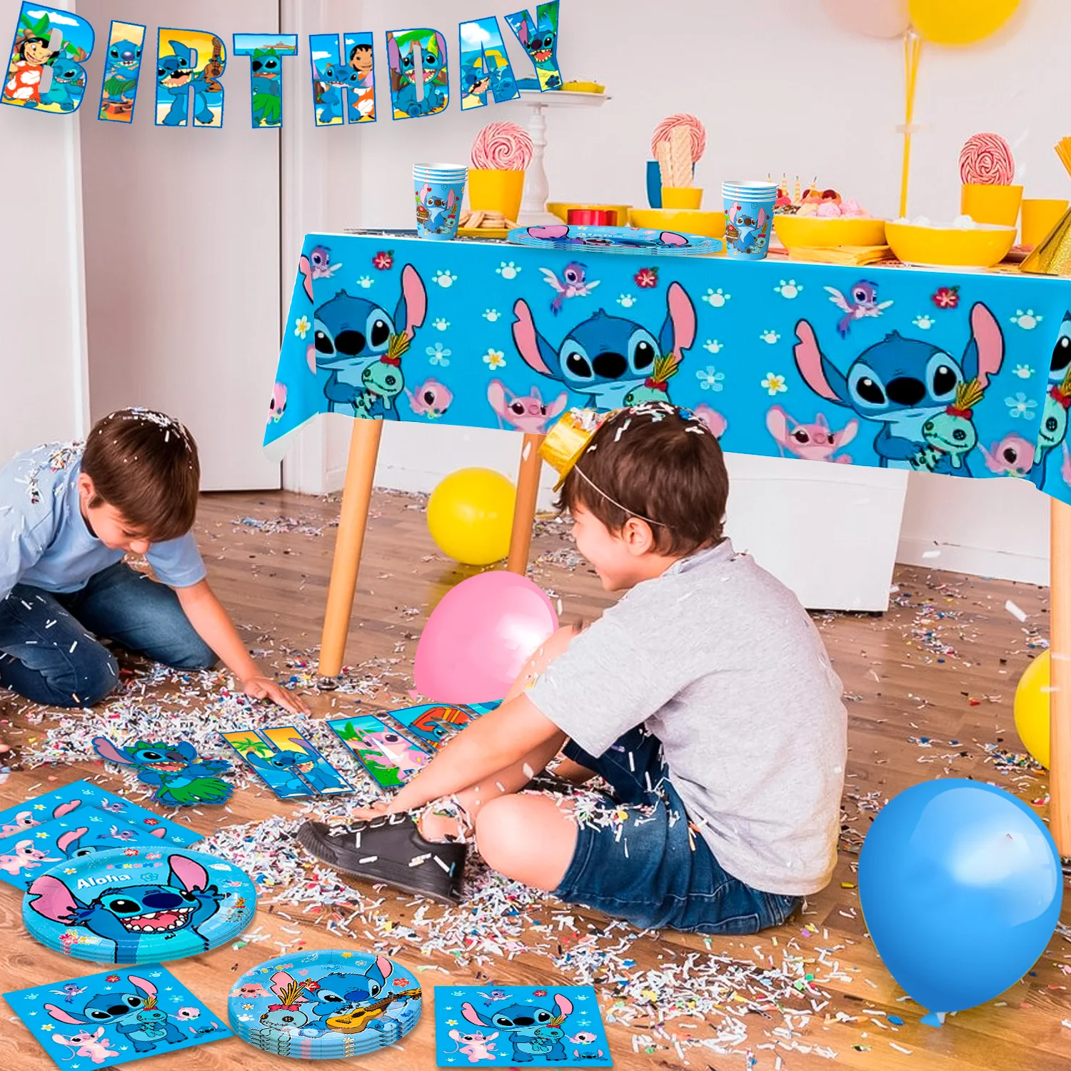 غرزة الطرف الديكور-ستيتش أدوات المائدة الطرف، 114 قطعة مجموعة أدوات المائدة حفلة عيد ميلاد غرزة، مفرش المائدة راية لوحات المناديل الخ