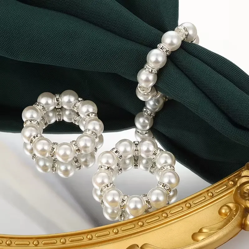 Handgefertigter Serviettenring mit Perlen und Perlen, Valentinstag, dekorativer Serviettenhalter, DIY-Handtuchring für Hochzeit, Party, Tischdecke, Dekoration