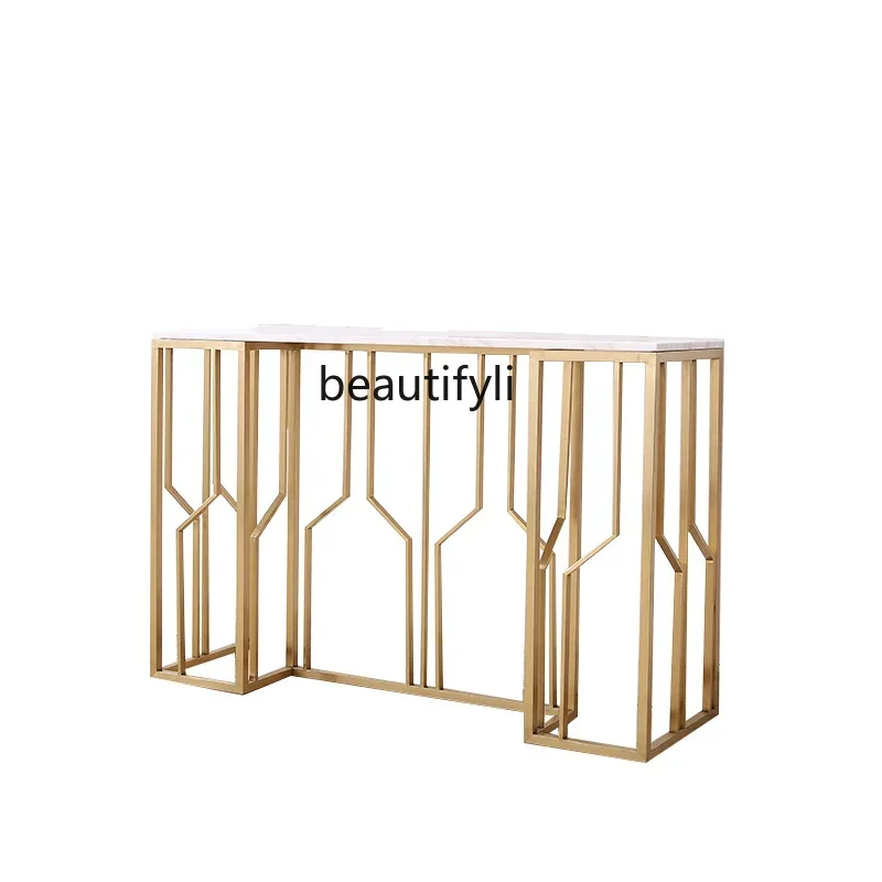 Cy56  Light luxury modern stainless steel marble entrance table Hotel end view table against the wall entrance cabinet