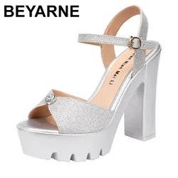 High quality summer sandals for women 10cm 13cm high heel  size 32 33 43 platform open toe elegant shoe black gold sliver