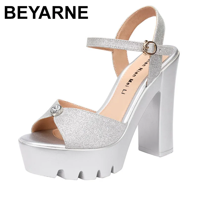 High quality summer sandals for women 10cm 13cm high heel  size 32 33 43 platform open toe elegant shoe black gold sliver