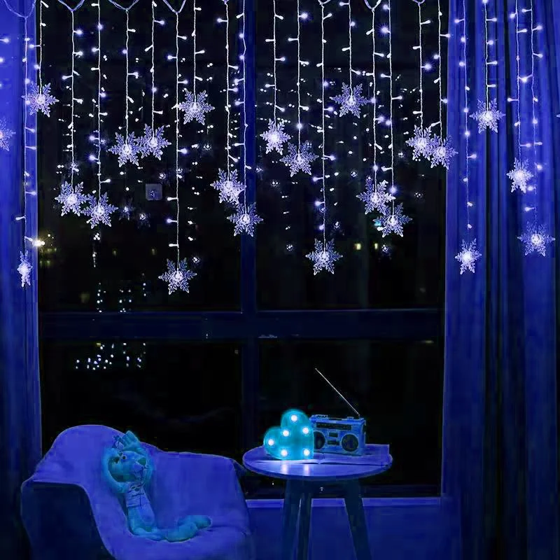 LED Curtain Snowflake String Lights Wave Fairy Lights New Year Indoor and Outdoor Decoration Holiday Party Christmas Decoration