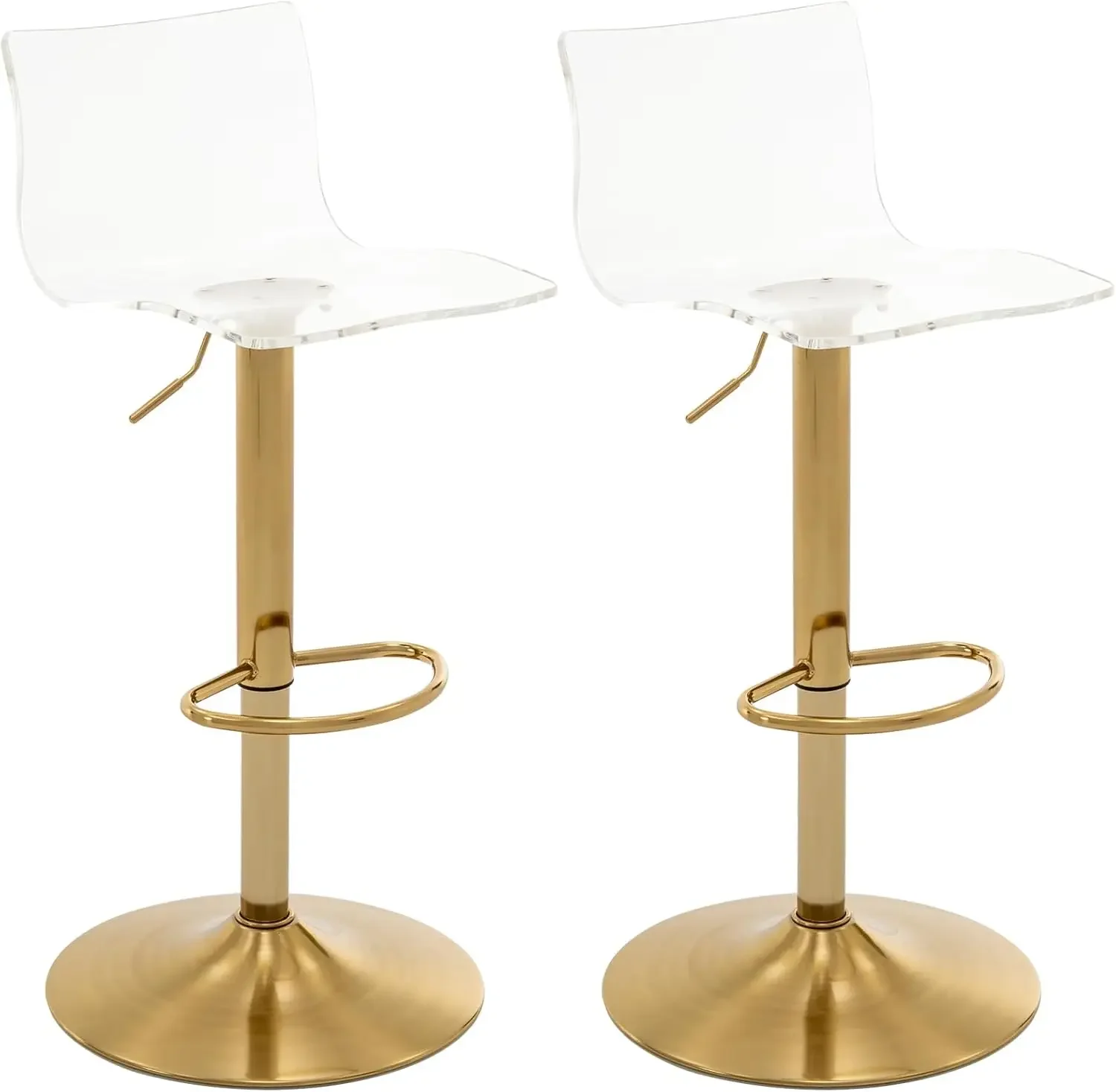 Acrylic Bar Stools with Mid Back,Set of 2,Transparent Adjustable Swivel Airlift Barstools,Counter Height Bar Chairs