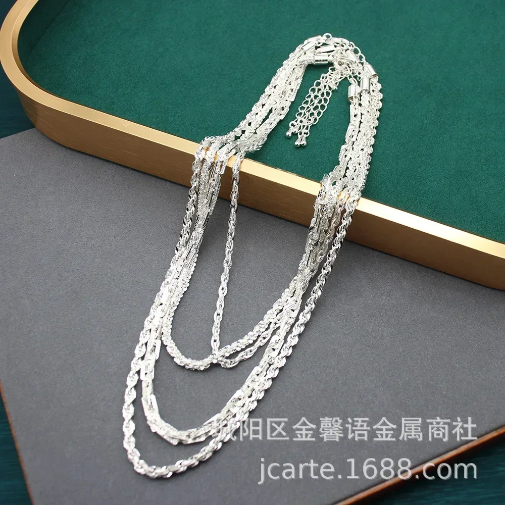 

Italian Craft Silver Chain Stacked with Radium Twist Shining Pearl Necklace