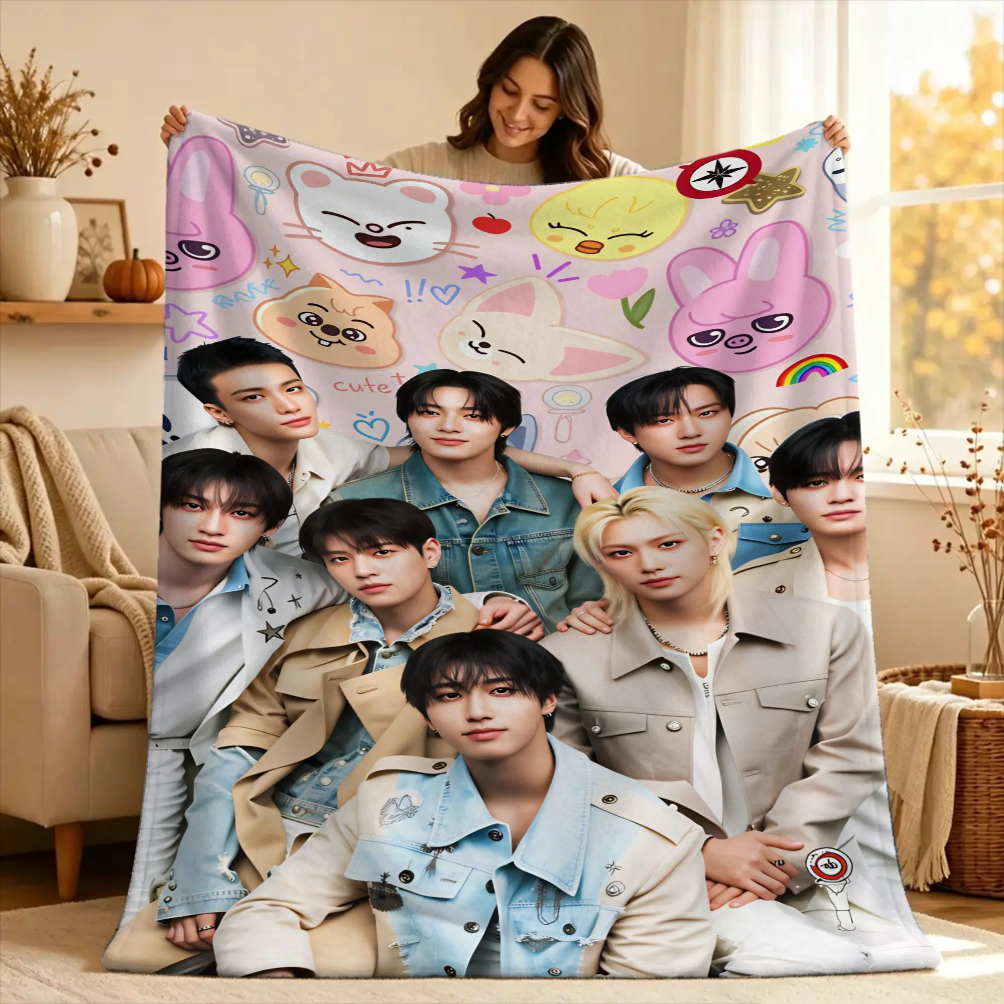 KPOP S-Strays Blanket For kids  Super Soft Aesthetic Plush Bedding Throws For Couch Chair Decorative Flannel Bedspread Bed Cover