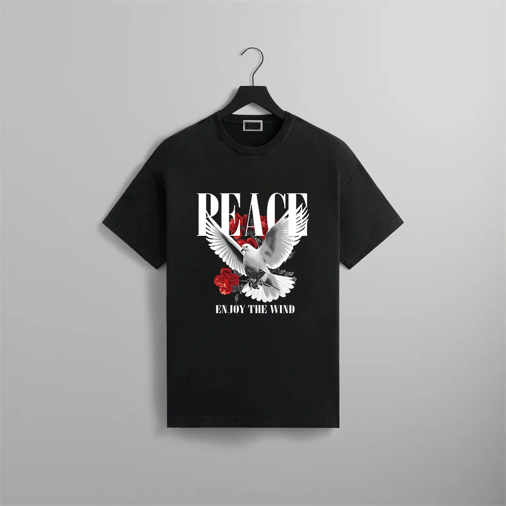 

Summer Men's Casual T-shirt Dove of Peace Design Print Short Sleeve Pure Cotton Comfortable T Shirts for Male Retro Y2k Tee