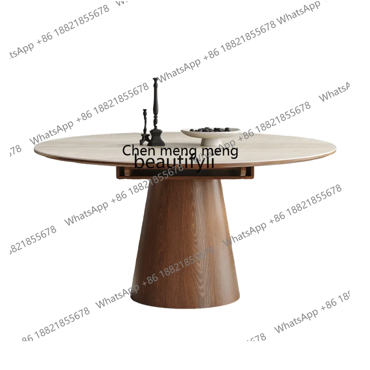 

178French retro multi-functional travertine rock slab dining table foldable retractable designer dining table