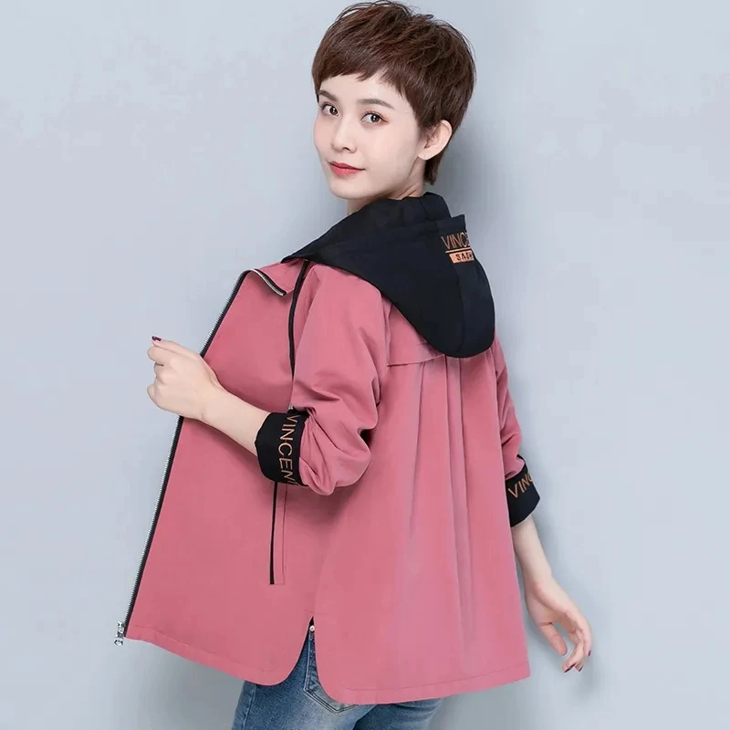 

Women Windbreaker 2024 New Spring Autumn Short Coat Middle-aged Fashion Lining Ladies Jacket Basic Coats Female Casual Tops 5XL