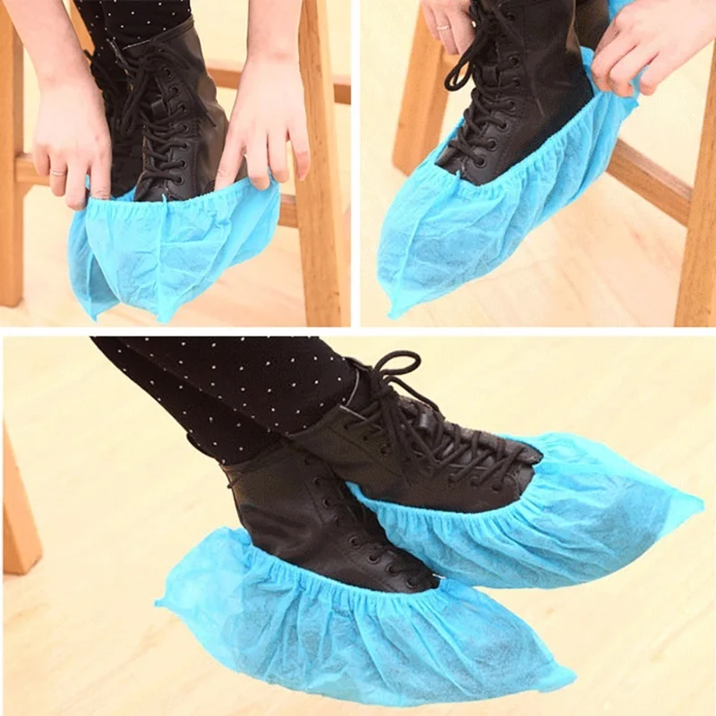 100 Uds. Cubiertas desechables antideslizantes para zapatos con banda elástica para suelo de alfombra interior médica