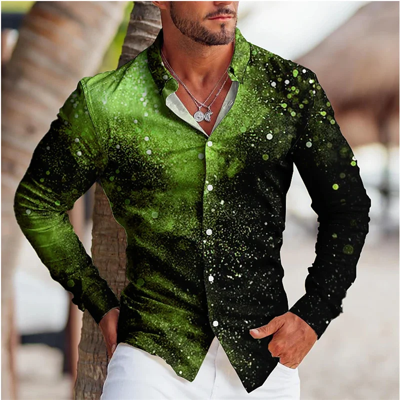 Men's Shirt Gradient Pattern 3D Printed Shrink Ruby Shirts Outdoor Street Long Sleeve Button Lapel Fashion Design Tops