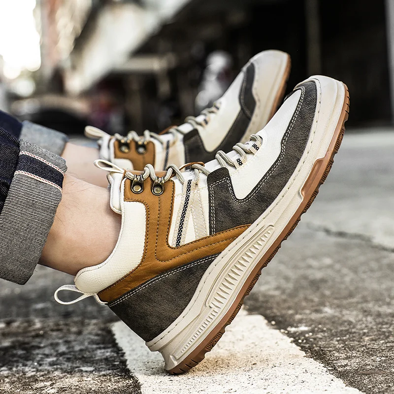 Hiking  High Top Boots Men's Fashion Motorcycle Ankle 2025 Winter Boots Lace Up Botas Cowboy shoe chelsea men boots platform