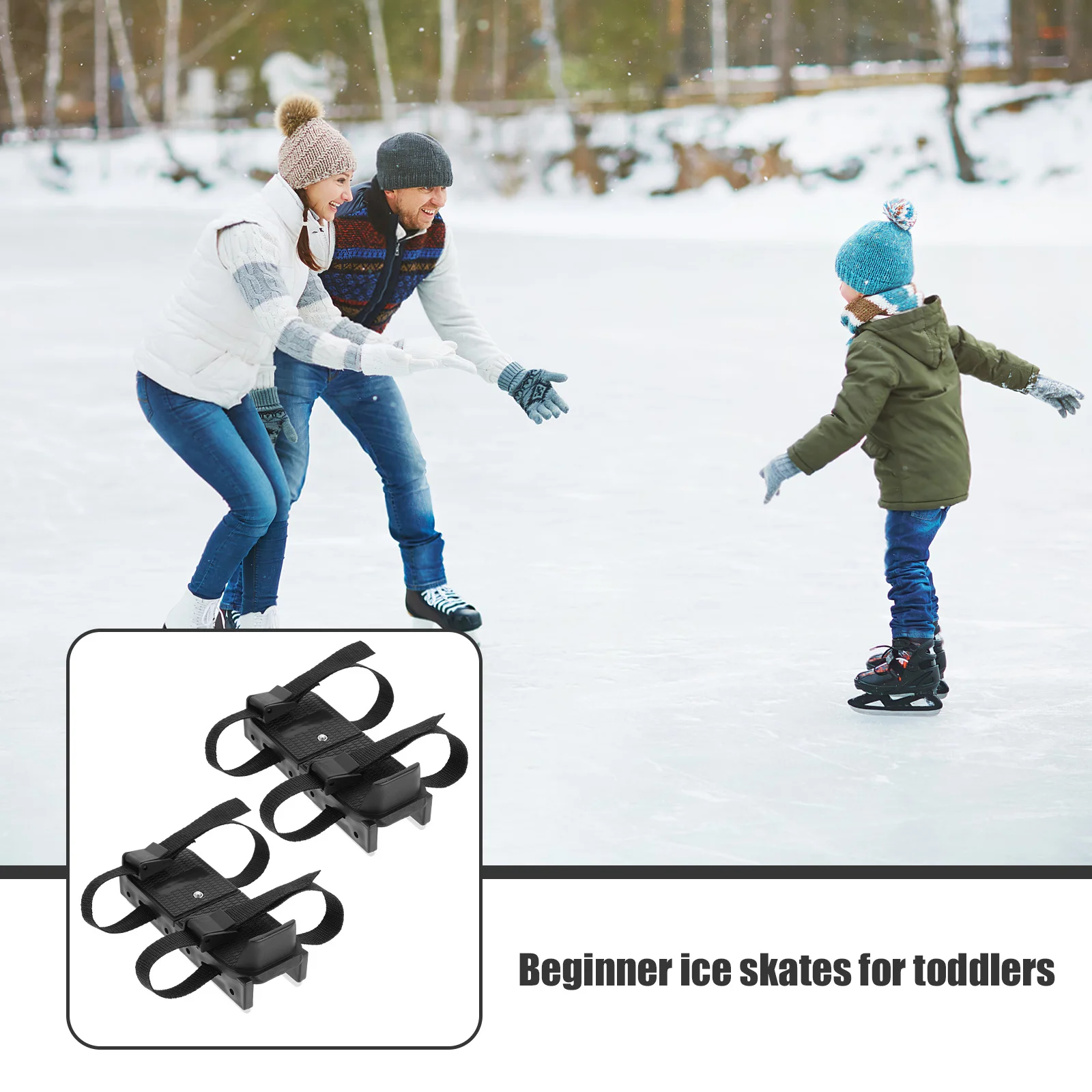 

1 Pair Ice Skates Anti-Fall Double Runner Skates Adjustable Safety Straps Beginner Training Aid For Outdoor Ice