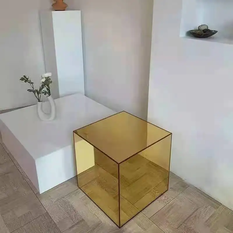 Minimal Square Geometric Table Glass Mirror Tables Acrylic Corner Table Bedroom Bedside Table Photographic Props