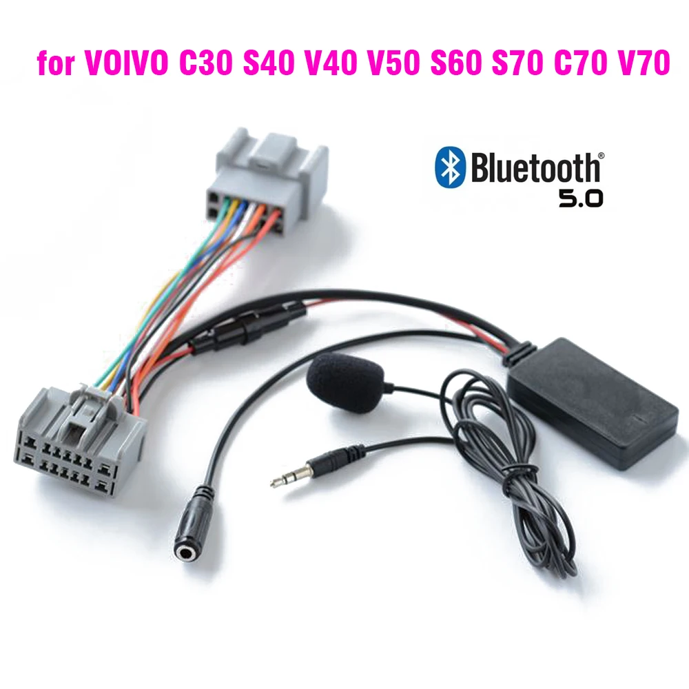 Samochodowy zestaw głośnomówiący Bluetooth 5.0 z adapterem AUX In do VOlVO C30 S40 V40 V50 S60 S70 C70 V70 XC70 S80 XC90 z mikrofonem
