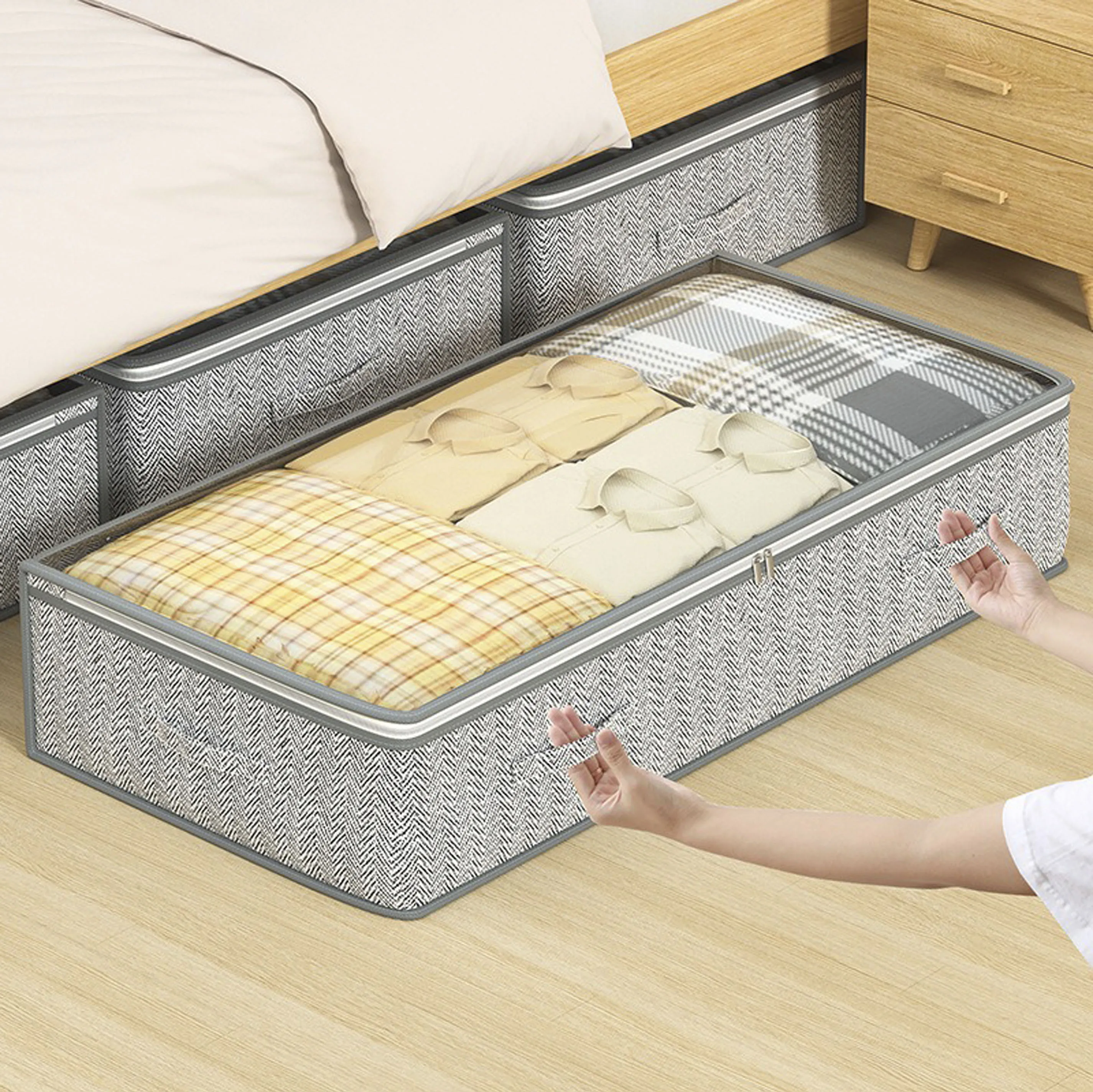 

Gray Arrow Under Bed Quilt Storage Bag Large Capacity Clothes Dustproof Box Wardrobe Organizer Space Underbed Quilt Organizer