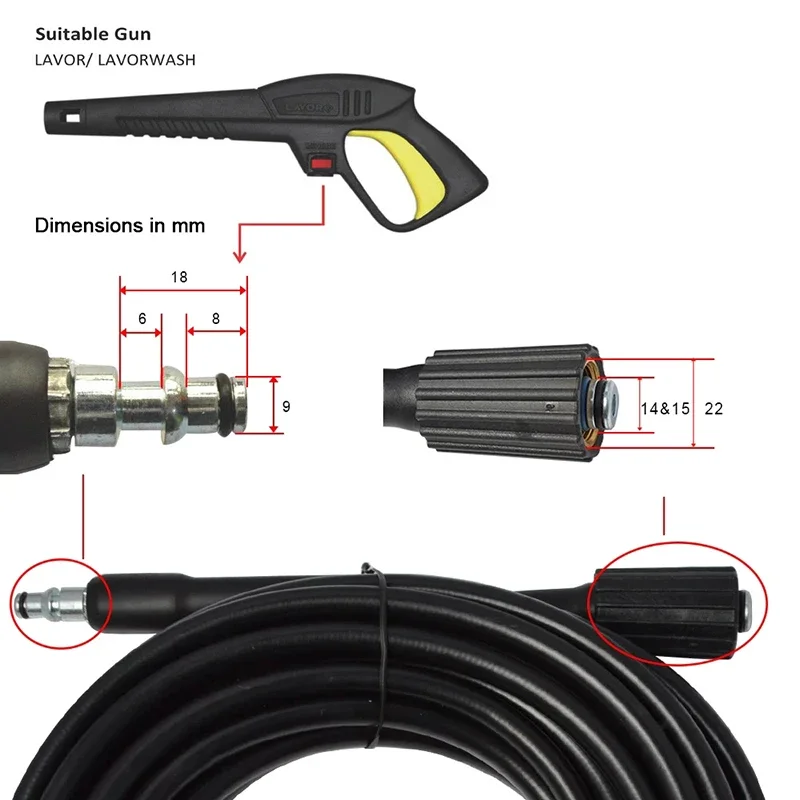 High Pressure Water Cleaning Hose Pipe Cord22mm-14mm Ports to 8mm Ports Car Washer Water Hose For Nilfisk STIHL Gerni HUSQVARNA