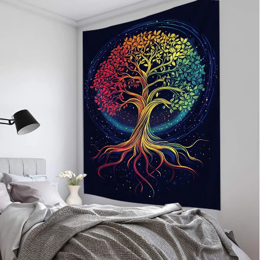 Tree of Life tapestry psychedelic bohemian hippie wall hanging, wallpaper, bedroom dormitory aesthetic art decoration mural