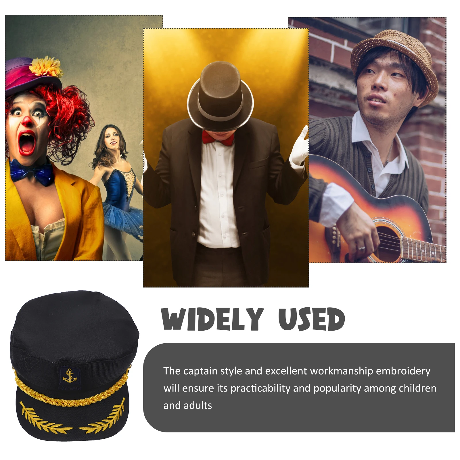 

1Pcs Embroidered Navy Captain Hat Black Durable Sea Officer Cosplay Hat Adult Sailor Costume Embroidered Navy Cap