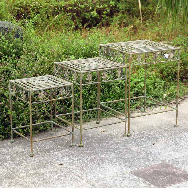 Export order European style old square garden wrought iron flower stand balcony living room courtyard flower pot stand outdoor