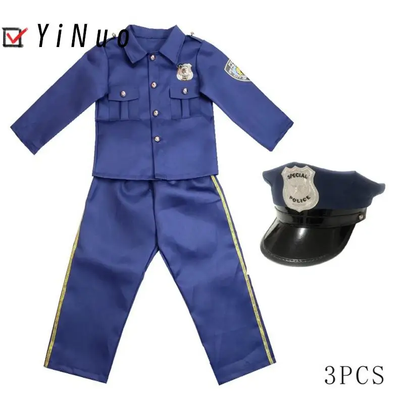 Halloween Children's Police Uniform New York Police Cosplay Costume Boy Girl Policeman Clothes Set Constabulary Party Dress Up