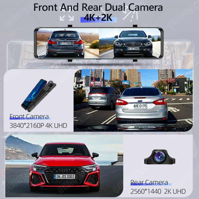 UHD 2160P 4K Rear 1440P DashCam Sony IMX415 WIFI Car DVR Video Recorder GPS Registrar Night Vision Rearview Mirror