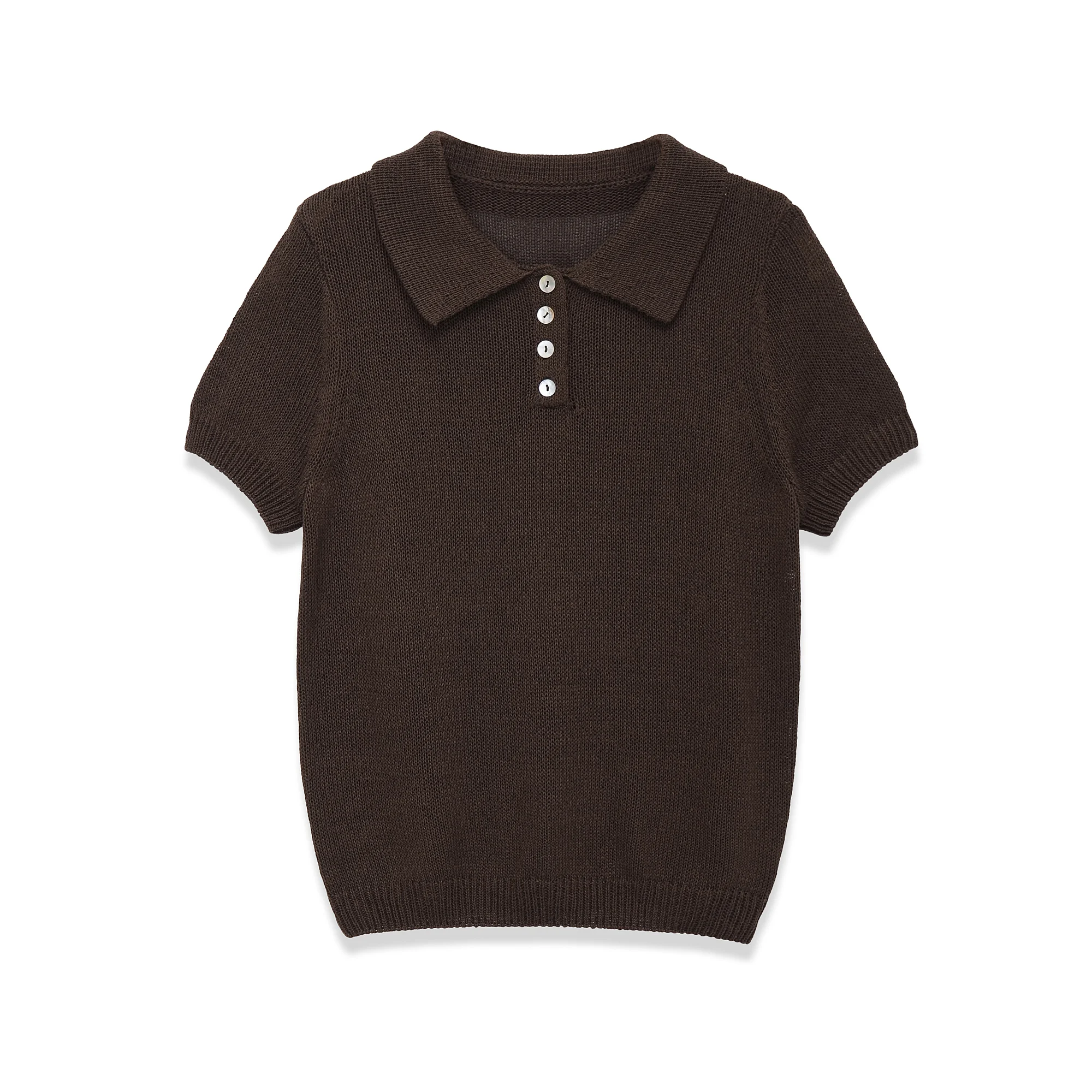 Kurzarm-Strickpullover für Damen mit Revers, Slim Fit, Koreanischer Einfacher Modestil, Sueter-Oberteil