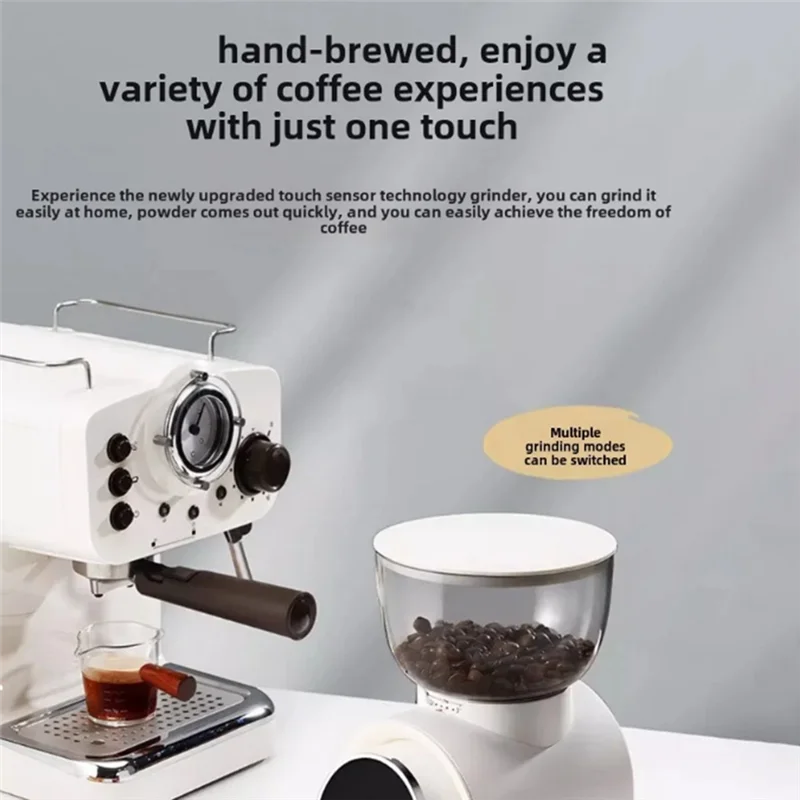A006-Automatic Electric Coffee Grinder Burr Mill With Visual Bean Storage For Espresso, American Coffee, And Pour Over B US Plug