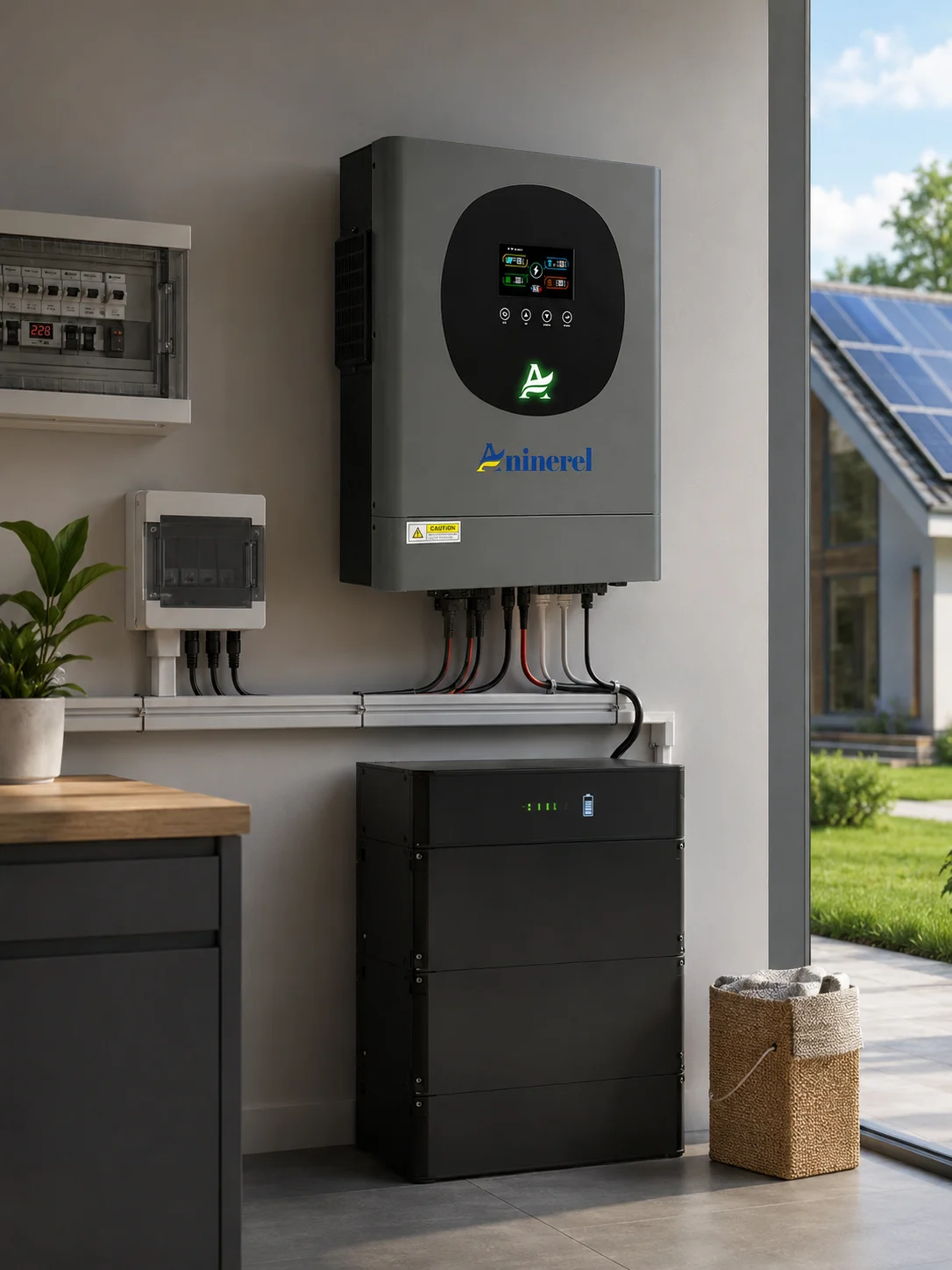 Aninerel 6,2 kW/6200 W, hybrydowy falownik solarny 48 V, generujący czystą falę sinusoidalną 230 V, z regulatorem MPPT 120 A, wejściem fotowoltaicznym 500 V, wbudowanym modułem WiFi, podwójnym — 2