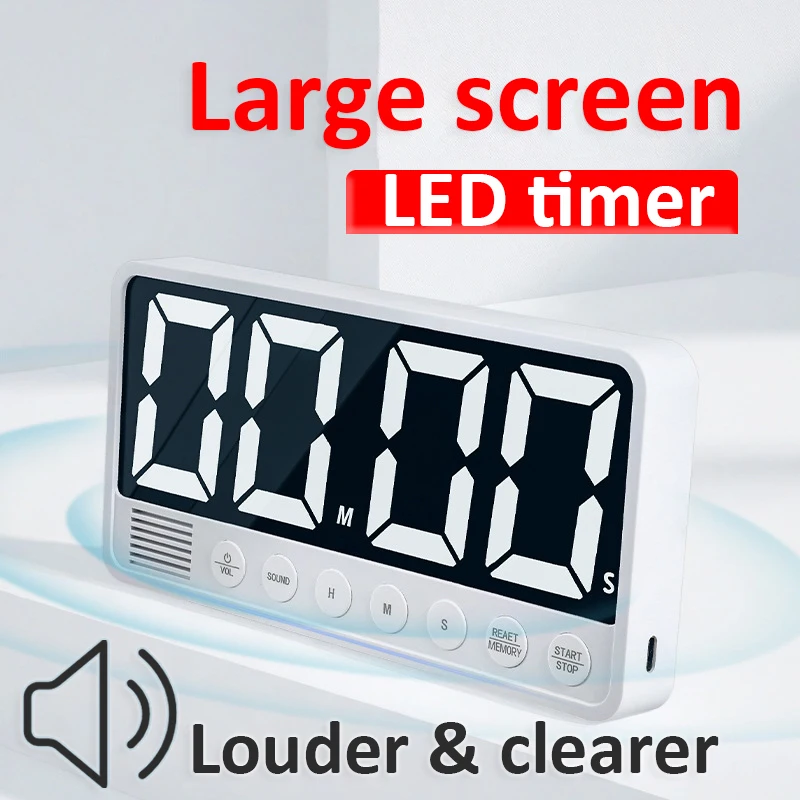 LED Digital Kitchen Timer Large Screen Countdown Timer Type C Rechargeable Countdown Timers 3 Levels Volume for Cooking Studying