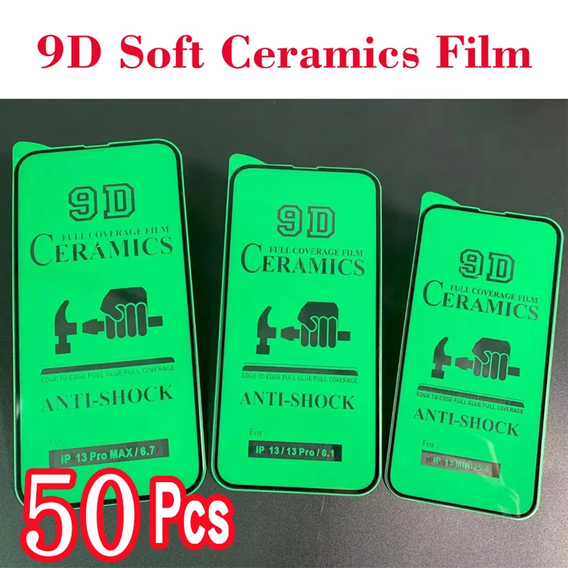 50Pcs 9D Soft Ceramics Protection Film For IPhone 15 13 12 11 14 Pro Max XS Max X XR 6S 7 8 Plus Screen Protector Tempered Glass