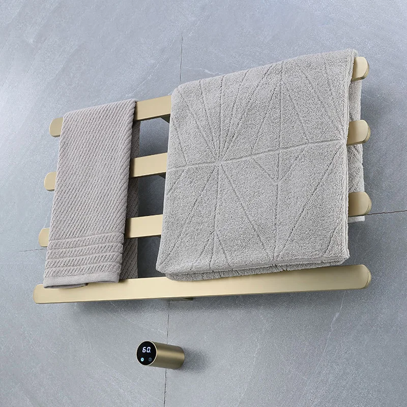 Brushed Gold Bathroom Towel Warmer Smart Control Electric Towel Rack Hidden Wire Heated Towel Rail Stainless Steels Towel Dryer