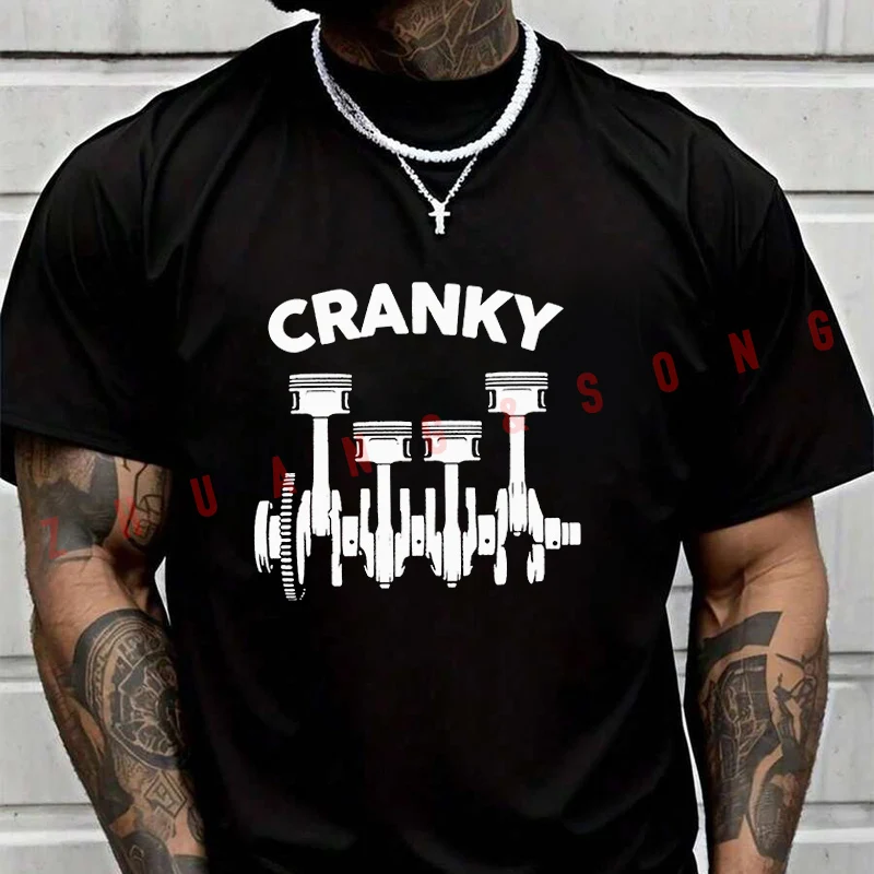 

Men's Women Summer T-shirt Cranky Mechanic PrintTee Loose Short Sleeved Casual Basic TShirt Round Unisex Tops