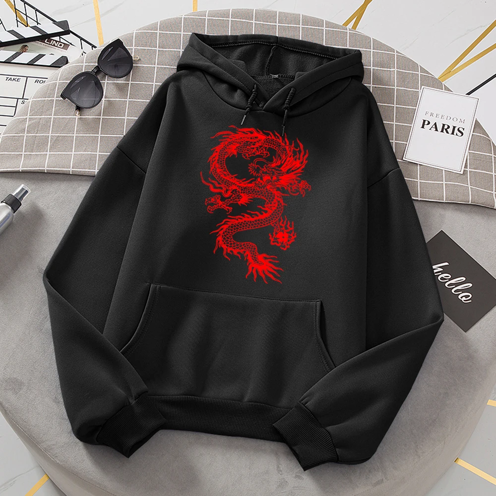 Red Dragon Fashion Sweat Printing Women Hoody Oversize Loose Sweatshirts Autumn Fleece Hoodies Fashion Casual Clothing Female