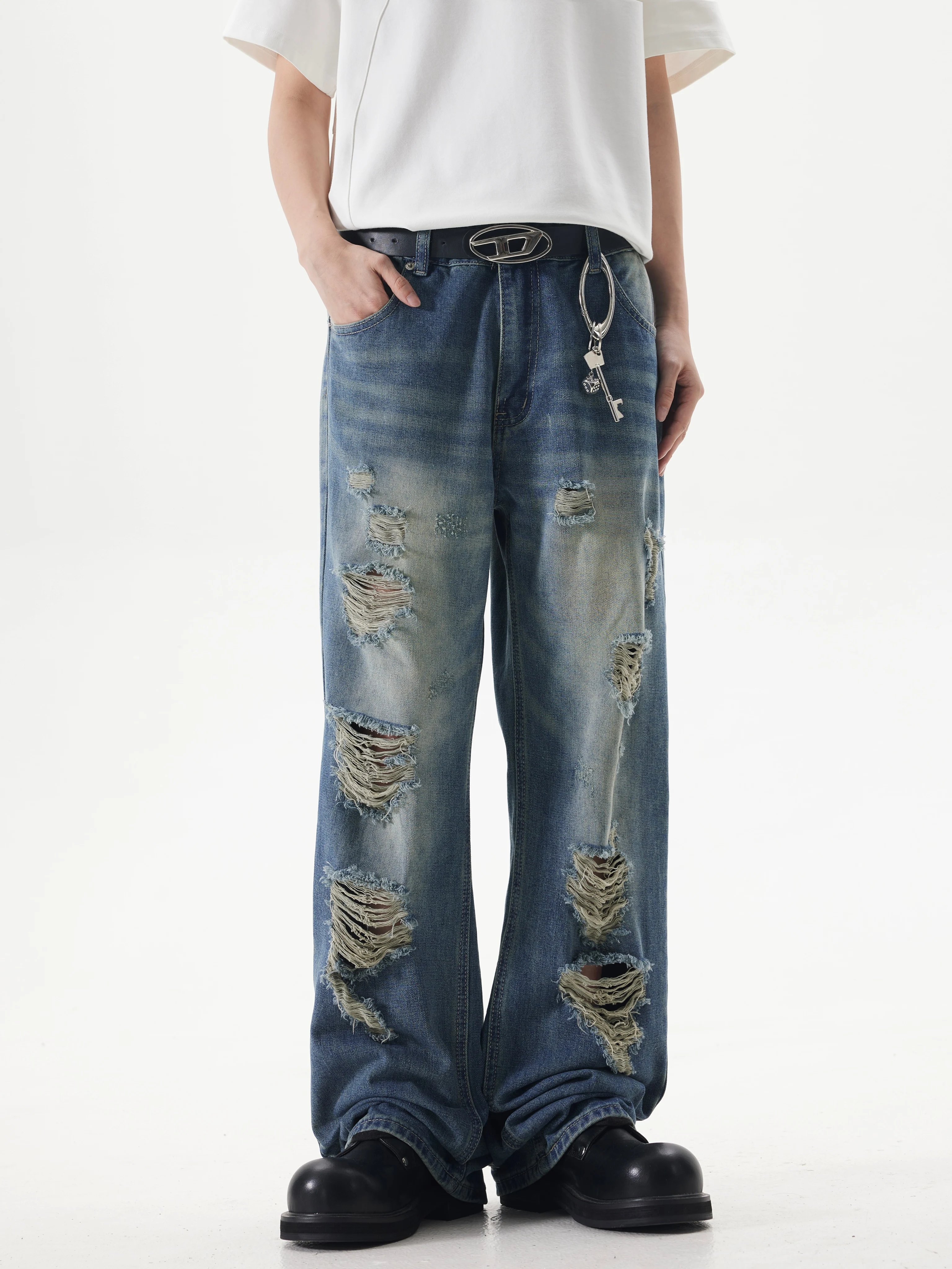 

AMBITION ESPECT American Fashion Jeans Street Vintage Men's and Women's Loose Trousers Trend Ropa hombre