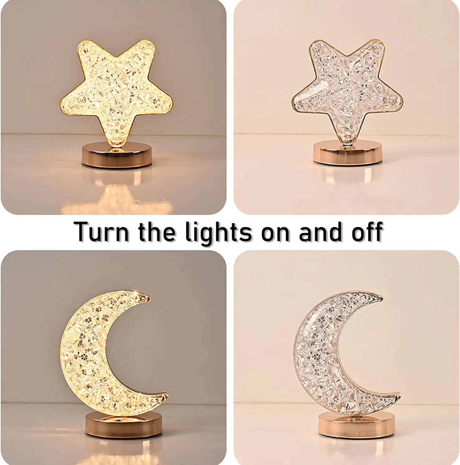 Bedside table lamp USB long touch stepless dimming 3 colour modes kindergarten night light acrylic crystal star and moon shape