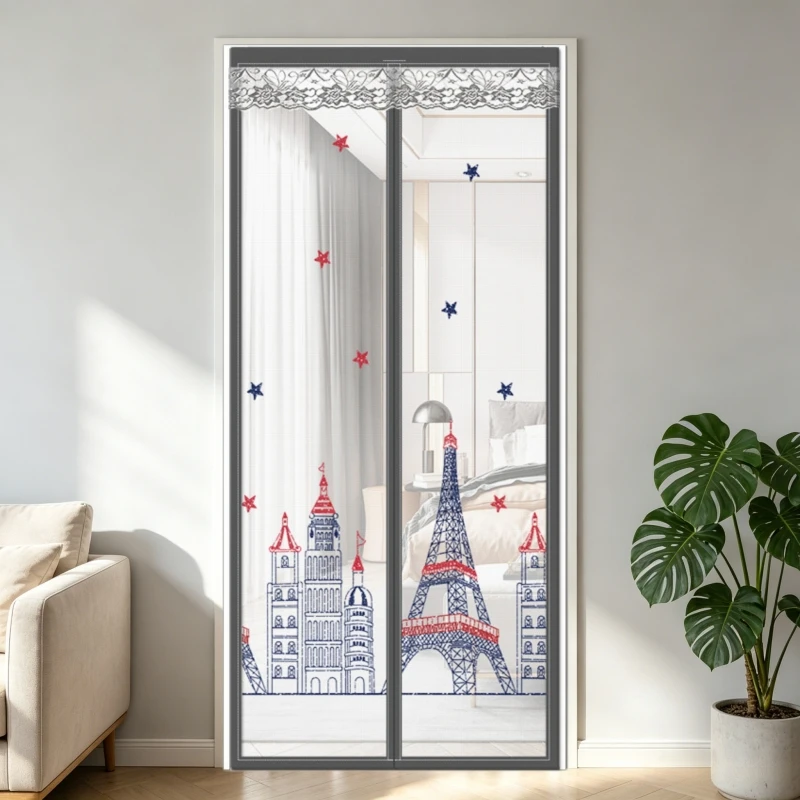 Magnetic Screen Door, Castle pattern,Pet-Friendly Anti-Scratch, Self-Adhesive No-Drill, Easy Installation Without Drilling