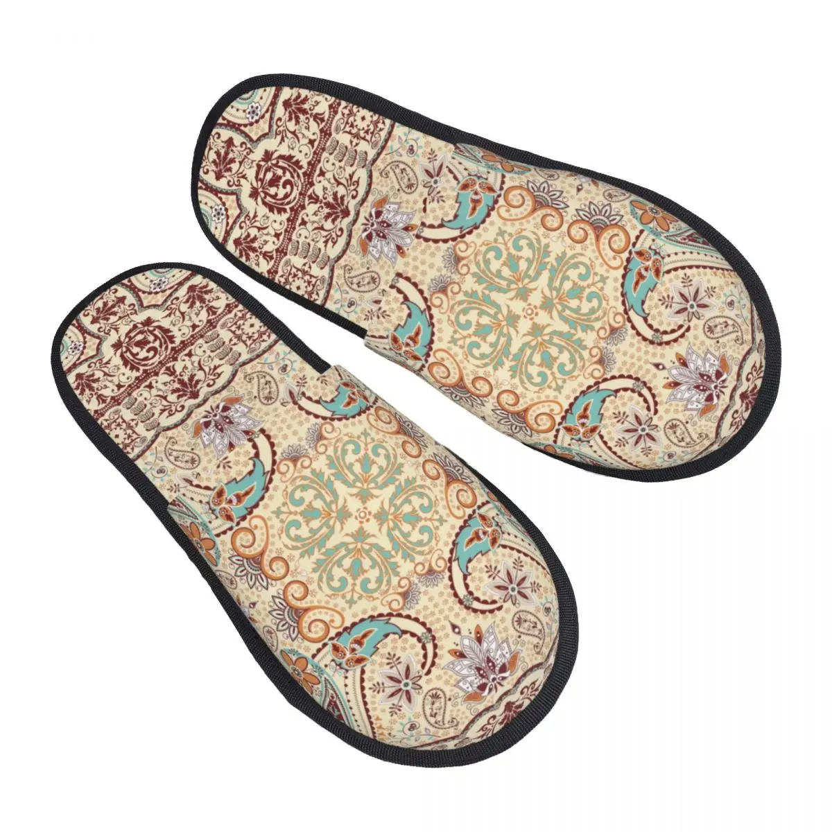 Custom Elegant Vintage Paisley House Slippers Women Comfy Memory Foam Geometric Floral Texture Slip On Bedroom Slipper Shoes