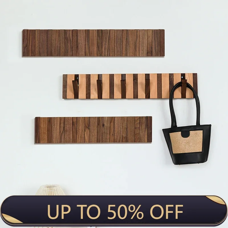 Walnut Creative Coat Rack Wall Mounted Space Saving Clothes Hooks Shelf Hanger Hats Keys Storage For Hallway Entrance Furniture