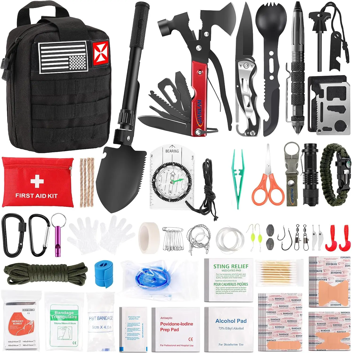 

248-Piece Survival First Aid Kit with MOLLE Pouch, Tactical Gear for Camping Hiking Outdoor Emergency Preparedness